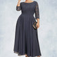 Kaylah A-Line Scoop Neck Tea-Length Chiffon Lace Mother of the Bride Dress With Sequins DL126P0014621