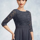 Kaylah A-Line Scoop Neck Tea-Length Chiffon Lace Mother of the Bride Dress With Sequins DL126P0014621