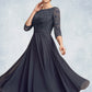 Kaylah A-Line Scoop Neck Tea-Length Chiffon Lace Mother of the Bride Dress With Sequins DL126P0014621