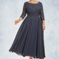 Kaylah A-Line Scoop Neck Tea-Length Chiffon Lace Mother of the Bride Dress With Sequins DL126P0014621