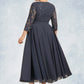 Kaylah A-Line Scoop Neck Tea-Length Chiffon Lace Mother of the Bride Dress With Sequins DL126P0014621