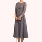 Winifred A-Line Scoop Neck Tea-Length Chiffon Lace Mother of the Bride Dress With Sequins DL126P0014622