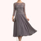 Winifred A-Line Scoop Neck Tea-Length Chiffon Lace Mother of the Bride Dress With Sequins DL126P0014622