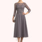 Winifred A-Line Scoop Neck Tea-Length Chiffon Lace Mother of the Bride Dress With Sequins DL126P0014622