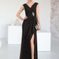 Silvia A-Line V-neck Floor-Length Chiffon Mother of the Bride Dress With Beading Split Front Cascading Ruffles DL126P0014623