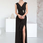 Silvia A-Line V-neck Floor-Length Chiffon Mother of the Bride Dress With Beading Split Front Cascading Ruffles DL126P0014623