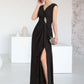 Silvia A-Line V-neck Floor-Length Chiffon Mother of the Bride Dress With Beading Split Front Cascading Ruffles DL126P0014623