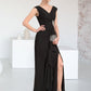 Silvia A-Line V-neck Floor-Length Chiffon Mother of the Bride Dress With Beading Split Front Cascading Ruffles DL126P0014623