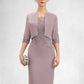 Alexia Sheath/Column Scoop Neck Knee-Length Chiffon Lace Mother of the Bride Dress DL126P0014624