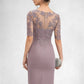 Alexia Sheath/Column Scoop Neck Knee-Length Chiffon Lace Mother of the Bride Dress DL126P0014624