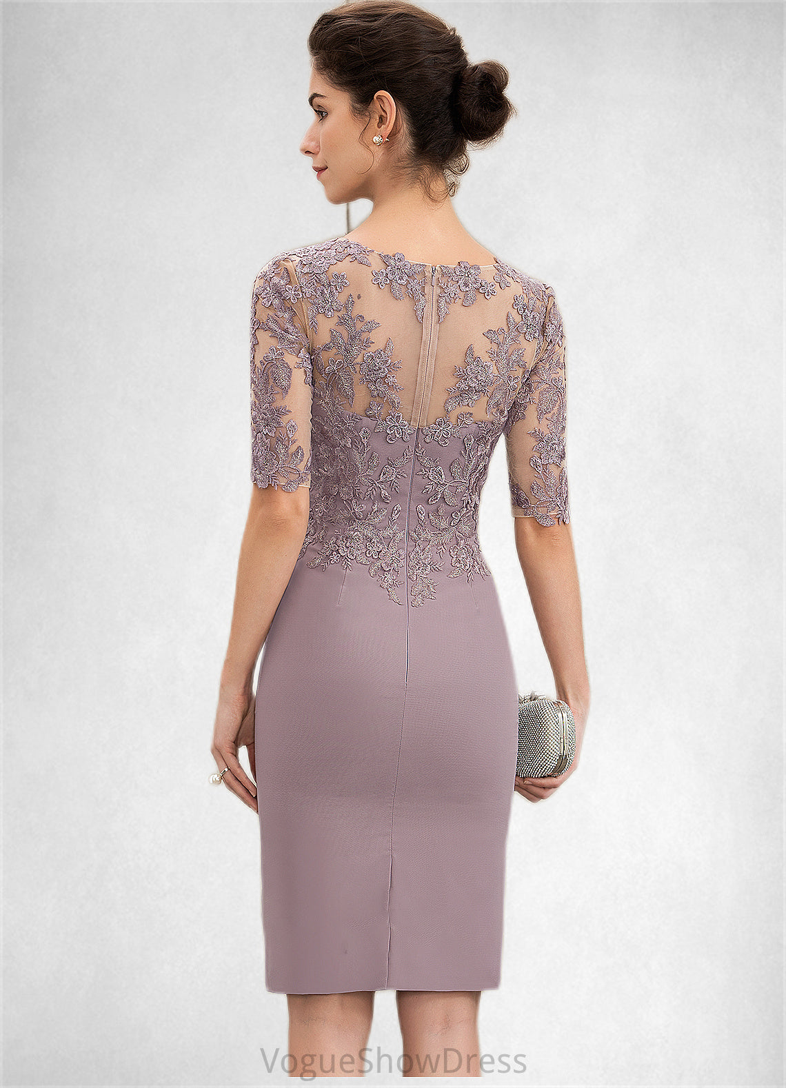 Alexia Sheath/Column Scoop Neck Knee-Length Chiffon Lace Mother of the Bride Dress DL126P0014624