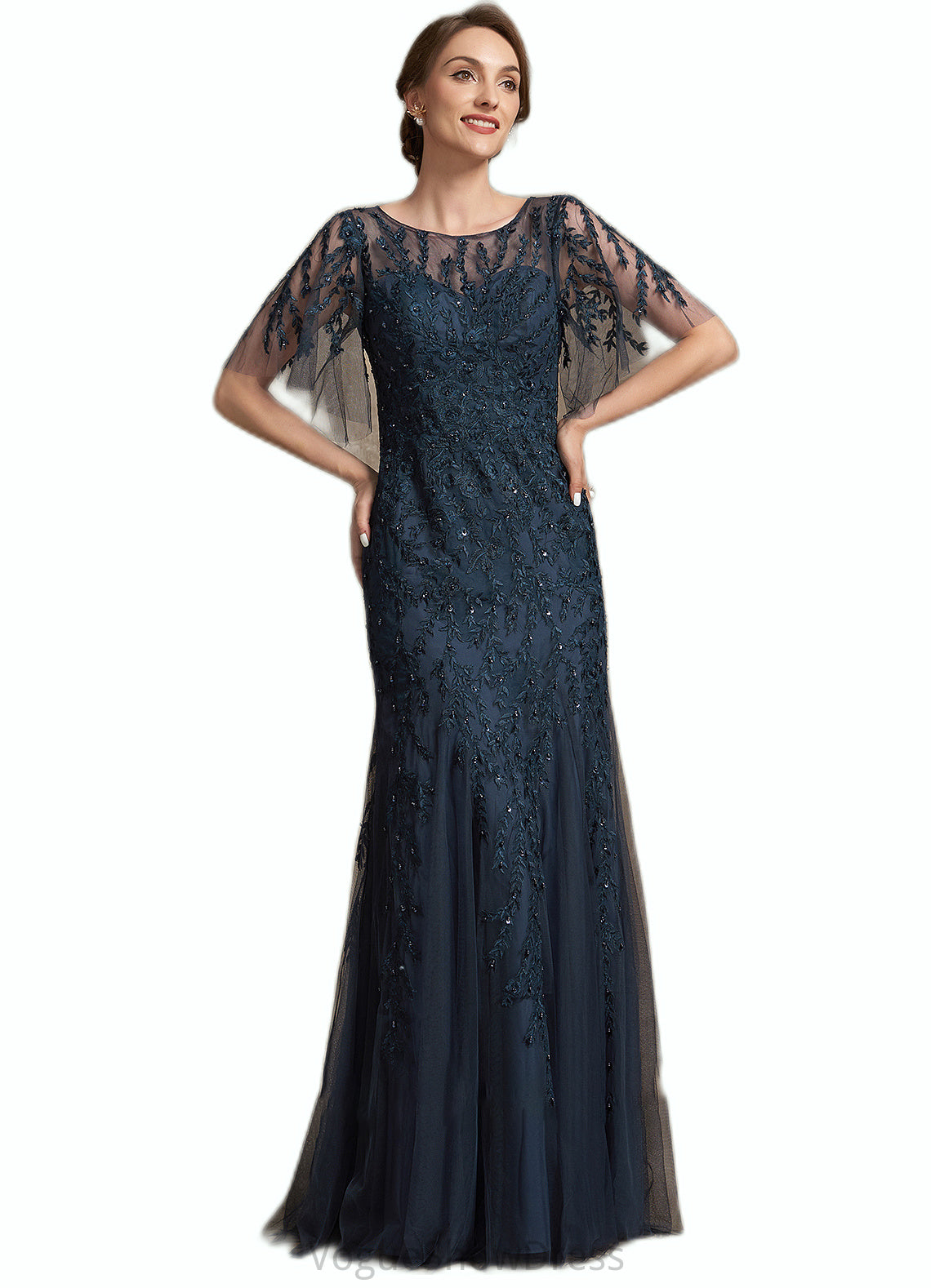 Nan Trumpet/Mermaid Scoop Neck Floor-Length Tulle Lace Mother of the Bride Dress With Sequins DL126P0014625