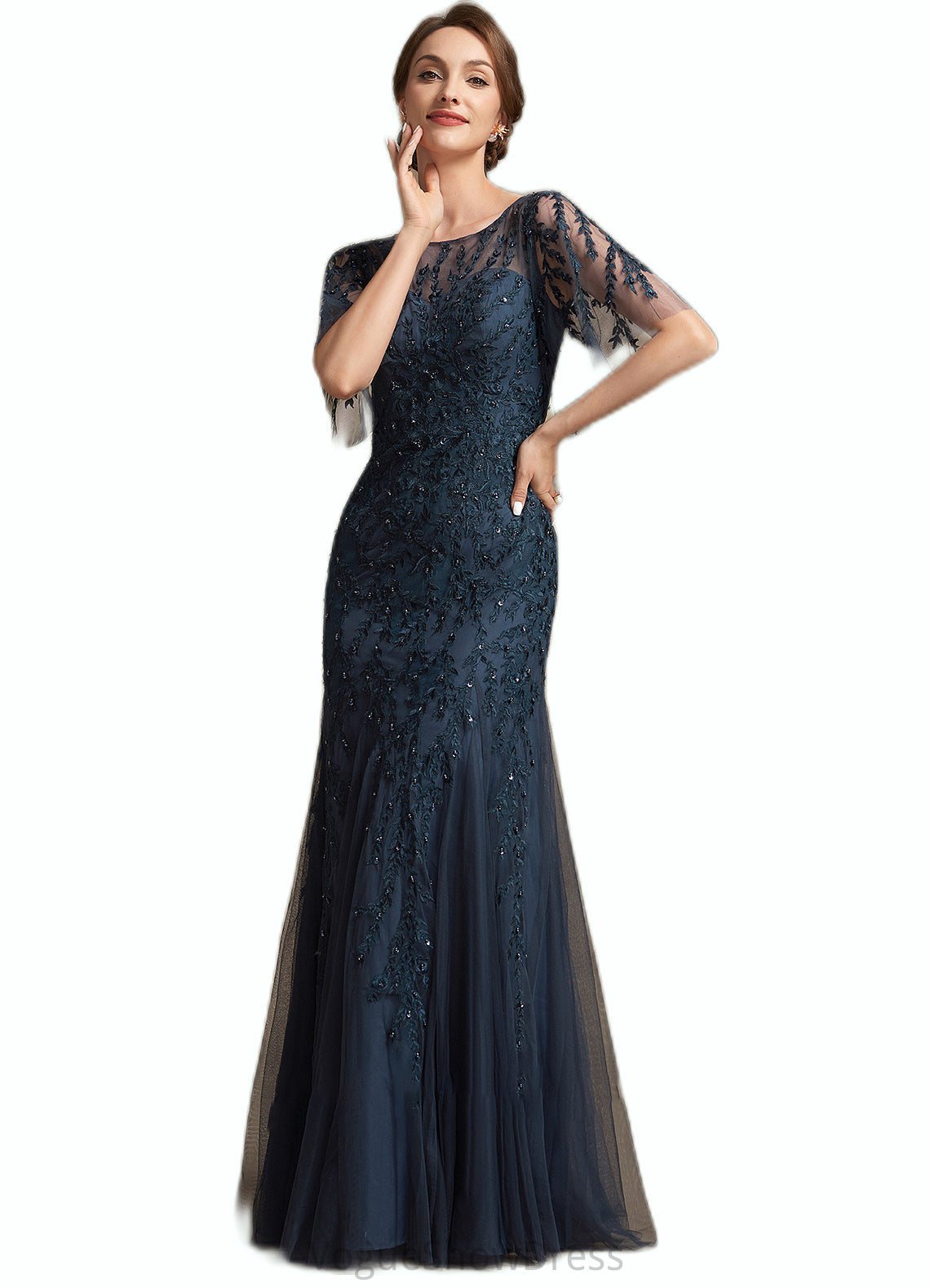 Nan Trumpet/Mermaid Scoop Neck Floor-Length Tulle Lace Mother of the Bride Dress With Sequins DL126P0014625