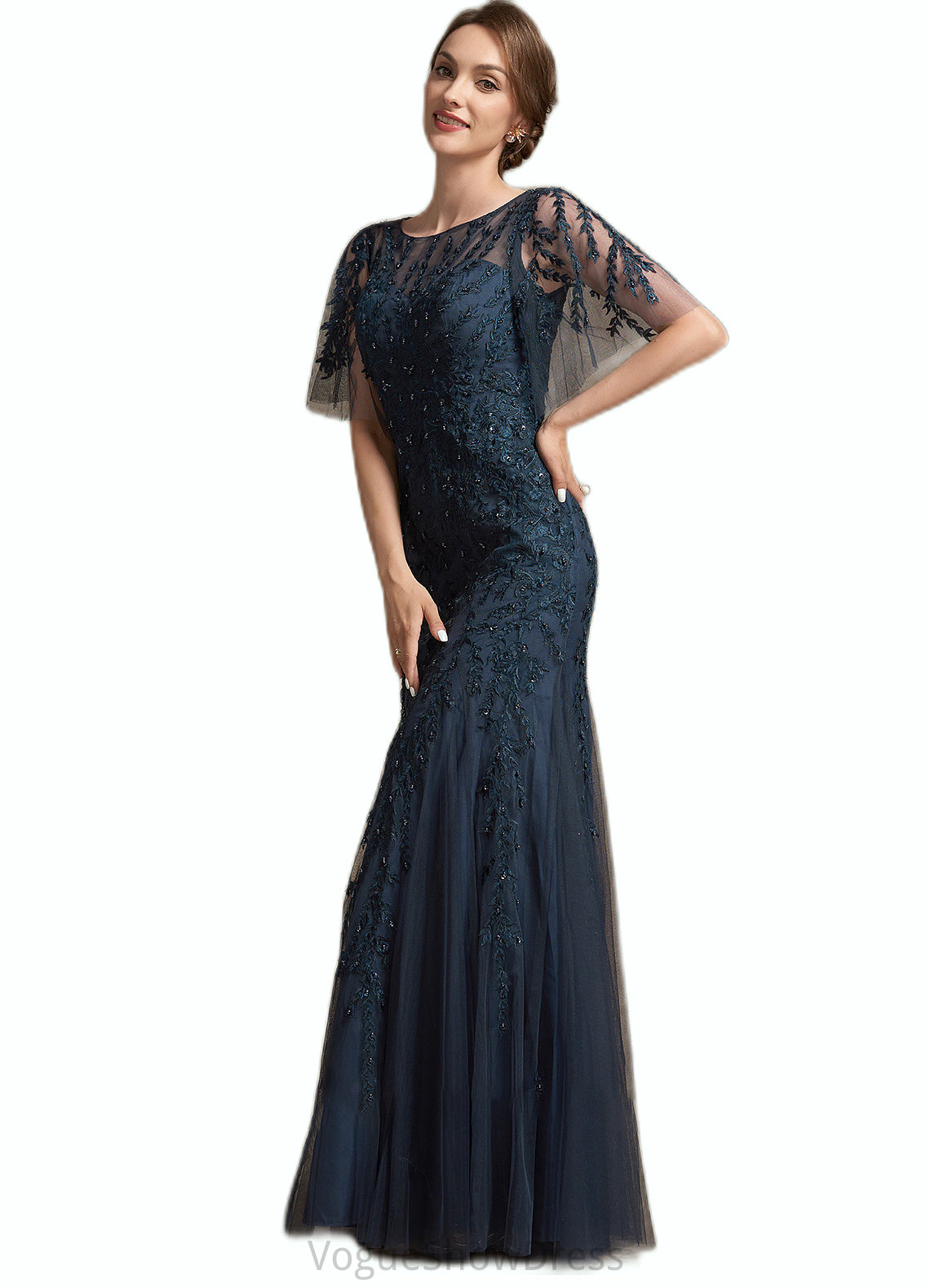 Nan Trumpet/Mermaid Scoop Neck Floor-Length Tulle Lace Mother of the Bride Dress With Sequins DL126P0014625