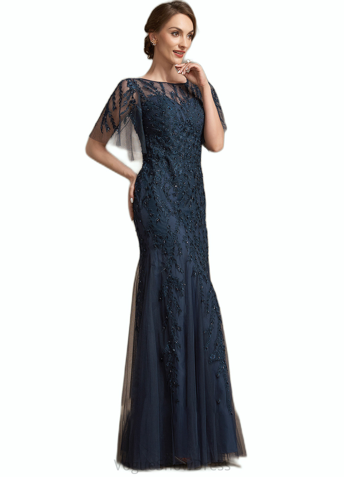 Nan Trumpet/Mermaid Scoop Neck Floor-Length Tulle Lace Mother of the Bride Dress With Sequins DL126P0014625