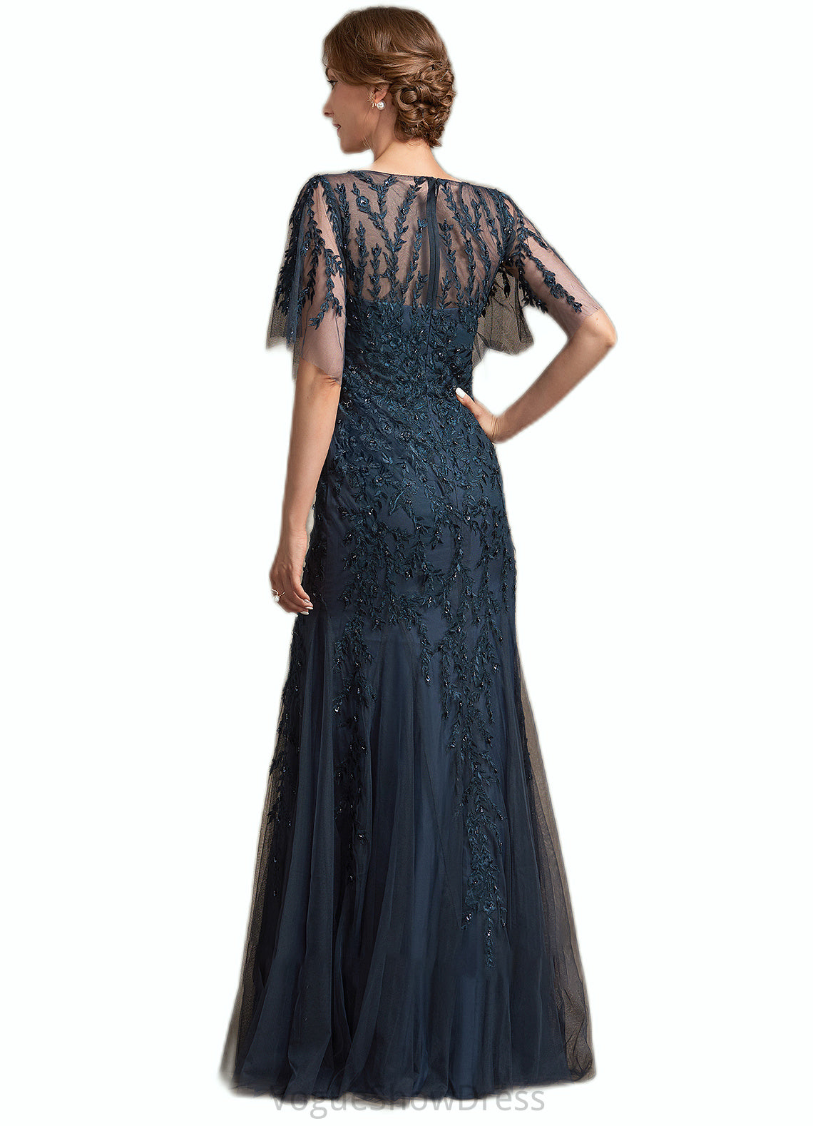 Nan Trumpet/Mermaid Scoop Neck Floor-Length Tulle Lace Mother of the Bride Dress With Sequins DL126P0014625