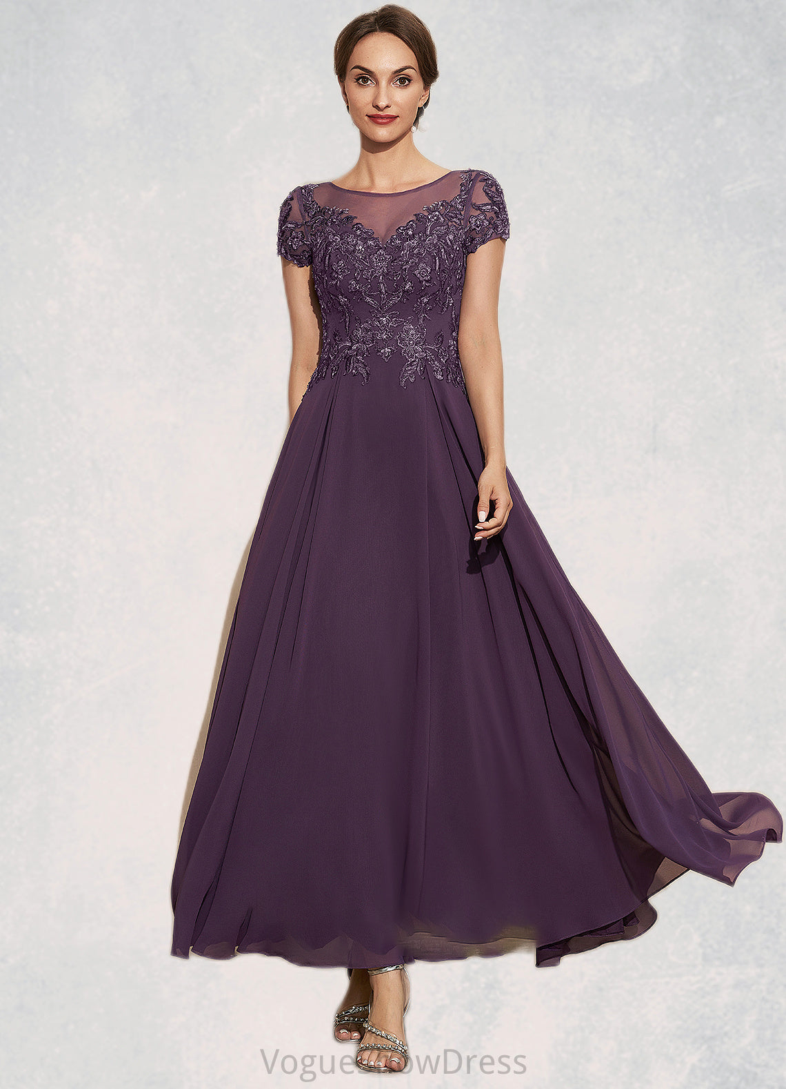 Amirah A-Line Scoop Neck Ankle-Length Chiffon Lace Mother of the Bride Dress With Sequins DL126P0014626