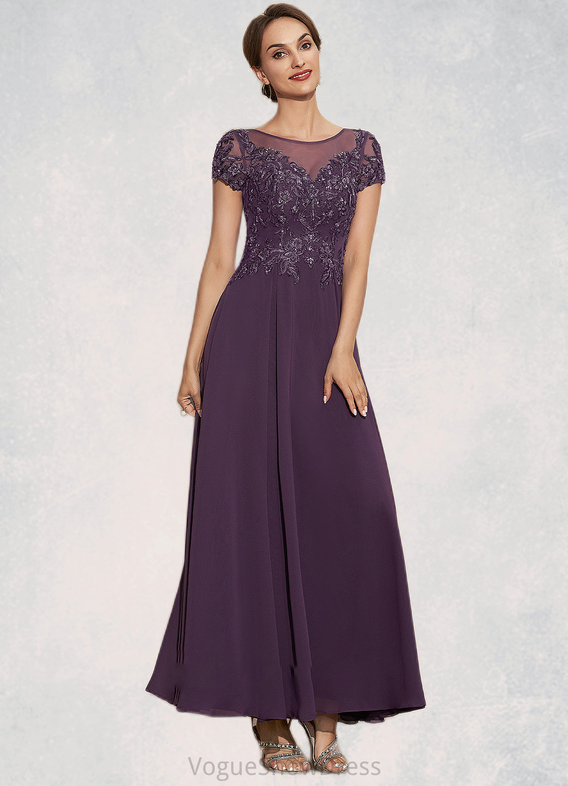 Amirah A-Line Scoop Neck Ankle-Length Chiffon Lace Mother of the Bride Dress With Sequins DL126P0014626