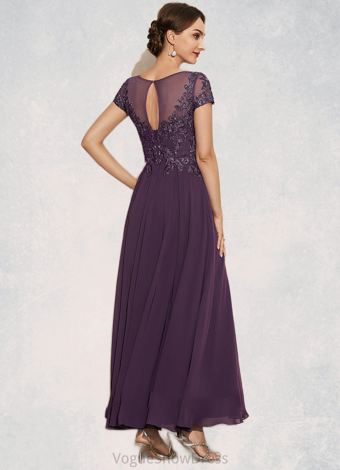 Amirah A-Line Scoop Neck Ankle-Length Chiffon Lace Mother of the Bride Dress With Sequins DL126P0014626