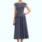 Paisley A-Line Scoop Neck Tea-Length Chiffon Lace Mother of the Bride Dress DL126P0014627