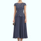 Paisley A-Line Scoop Neck Tea-Length Chiffon Lace Mother of the Bride Dress DL126P0014627