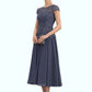 Paisley A-Line Scoop Neck Tea-Length Chiffon Lace Mother of the Bride Dress DL126P0014627