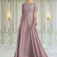 Brooklyn A-Line Scoop Neck Floor-Length Chiffon Lace Mother of the Bride Dress DL126P0014628