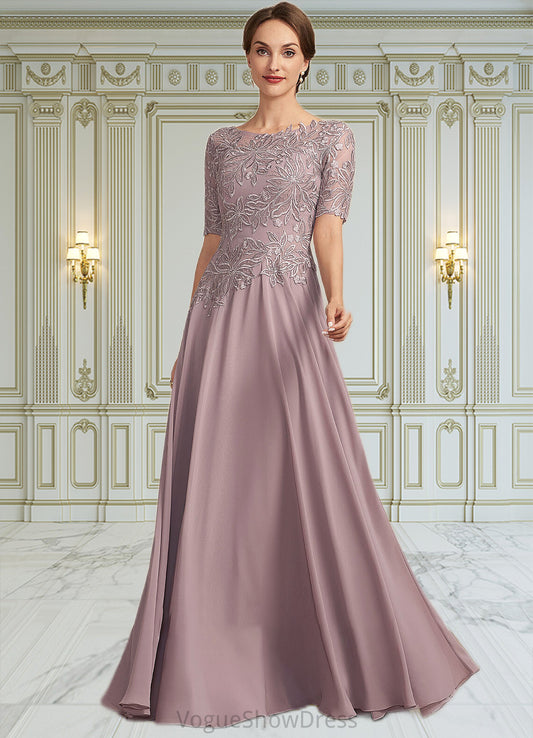 Brooklyn A-Line Scoop Neck Floor-Length Chiffon Lace Mother of the Bride Dress DL126P0014628