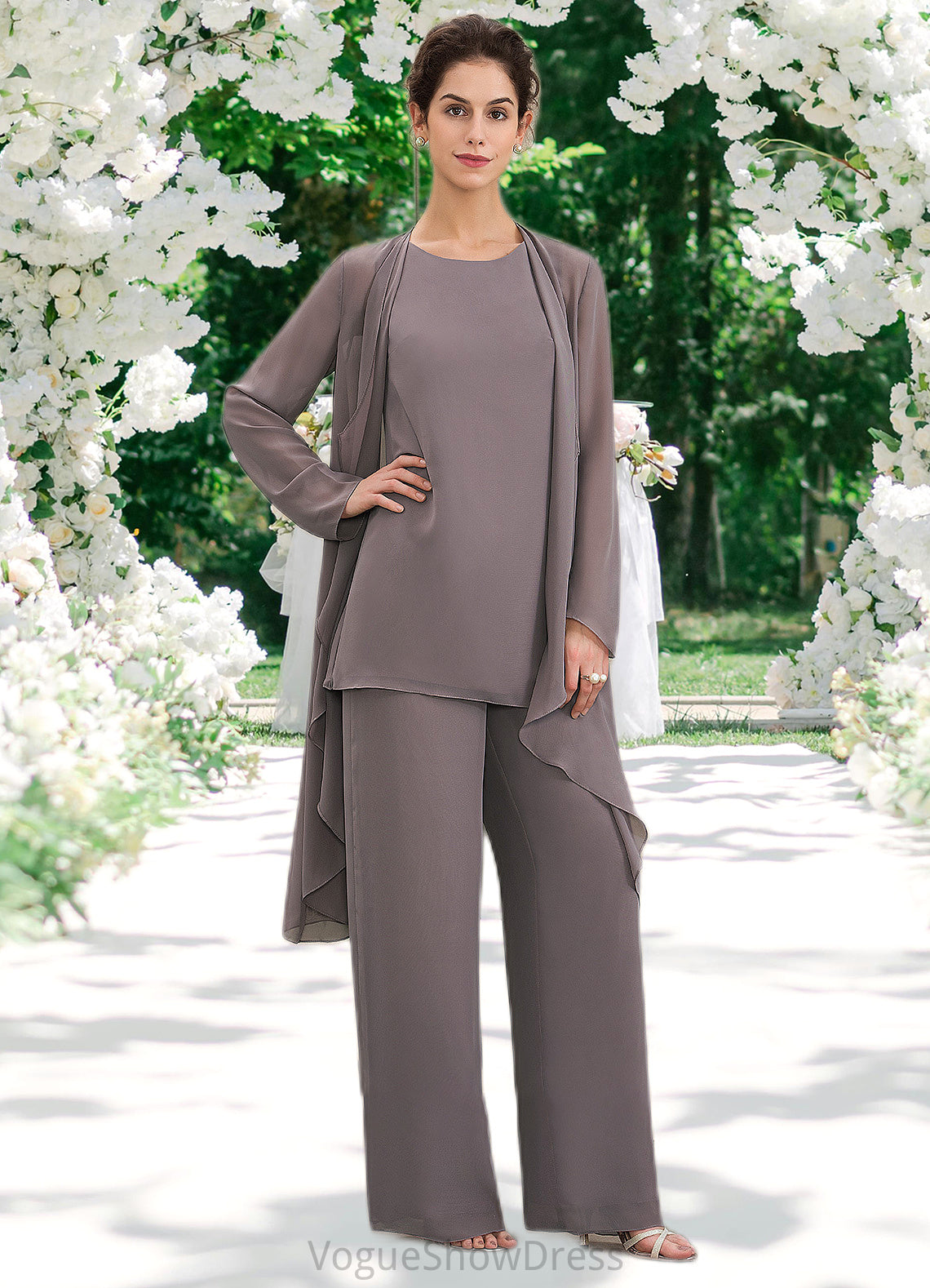 Grace Jumpsuit/Pantsuit Scoop Neck Floor-Length Chiffon Mother of the Bride Dress DL126P0014629