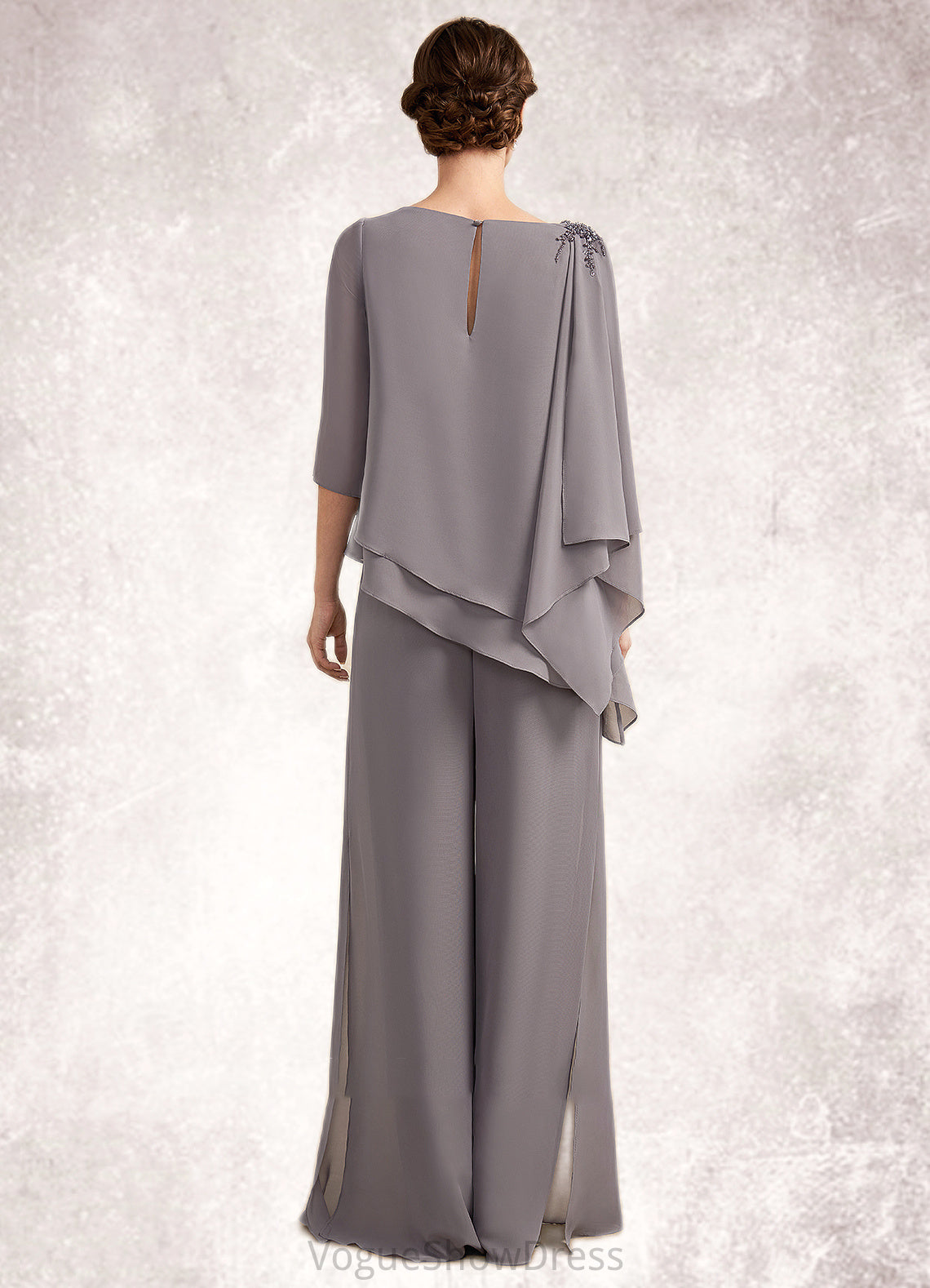 Natalia Jumpsuit/Pantsuit Scoop Neck Floor-Length Chiffon Mother of the Bride Dress With Beading DL126P0014630