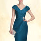 Giuliana Sheath/Column V-neck Knee-Length Satin Mother of the Bride Dress With Ruffle Beading DL126P0014631