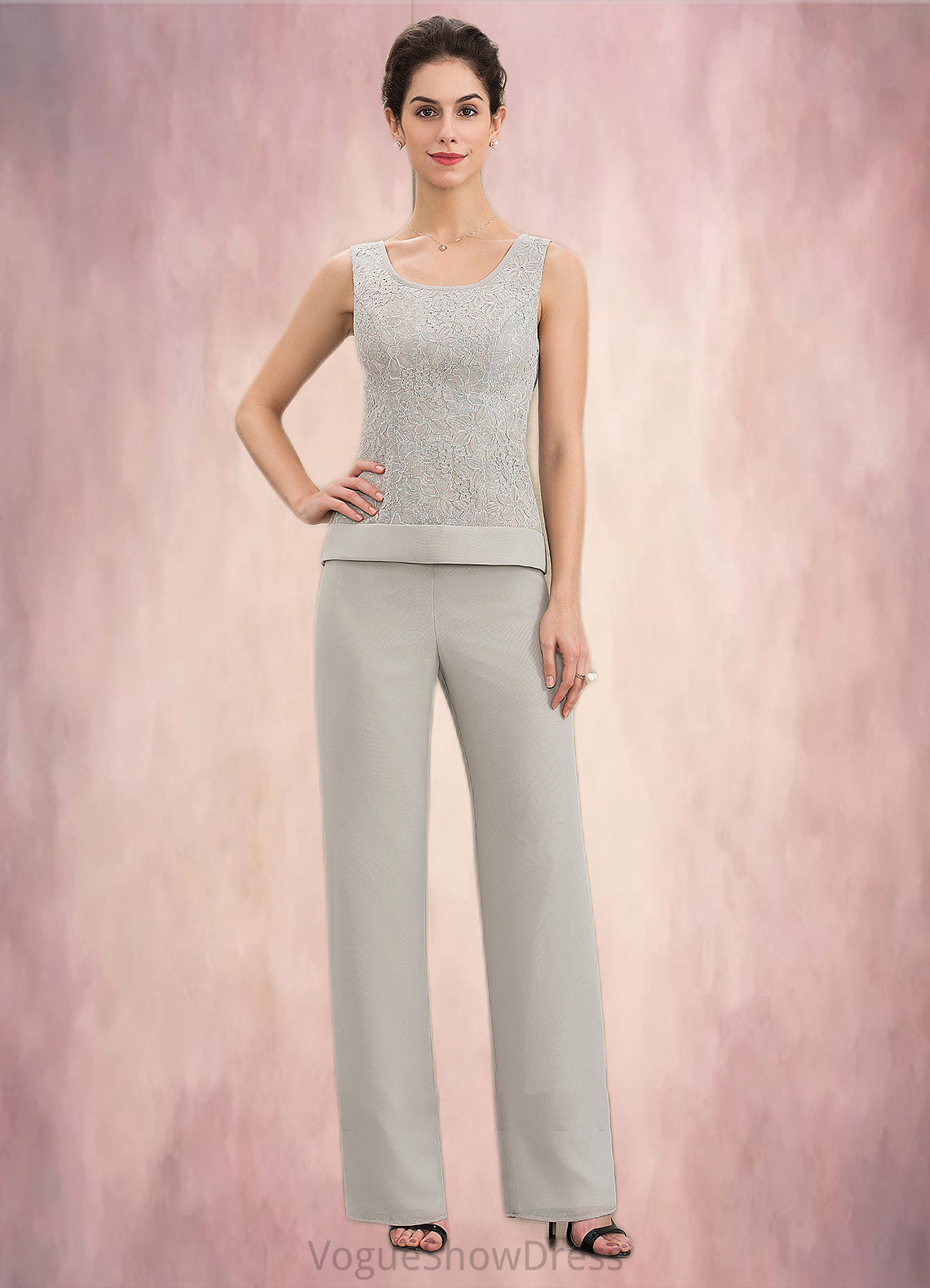 Corinne Jumpsuit/Pantsuit Scoop Neck Floor-Length Chiffon Lace Mother of the Bride Dress DL126P0014632