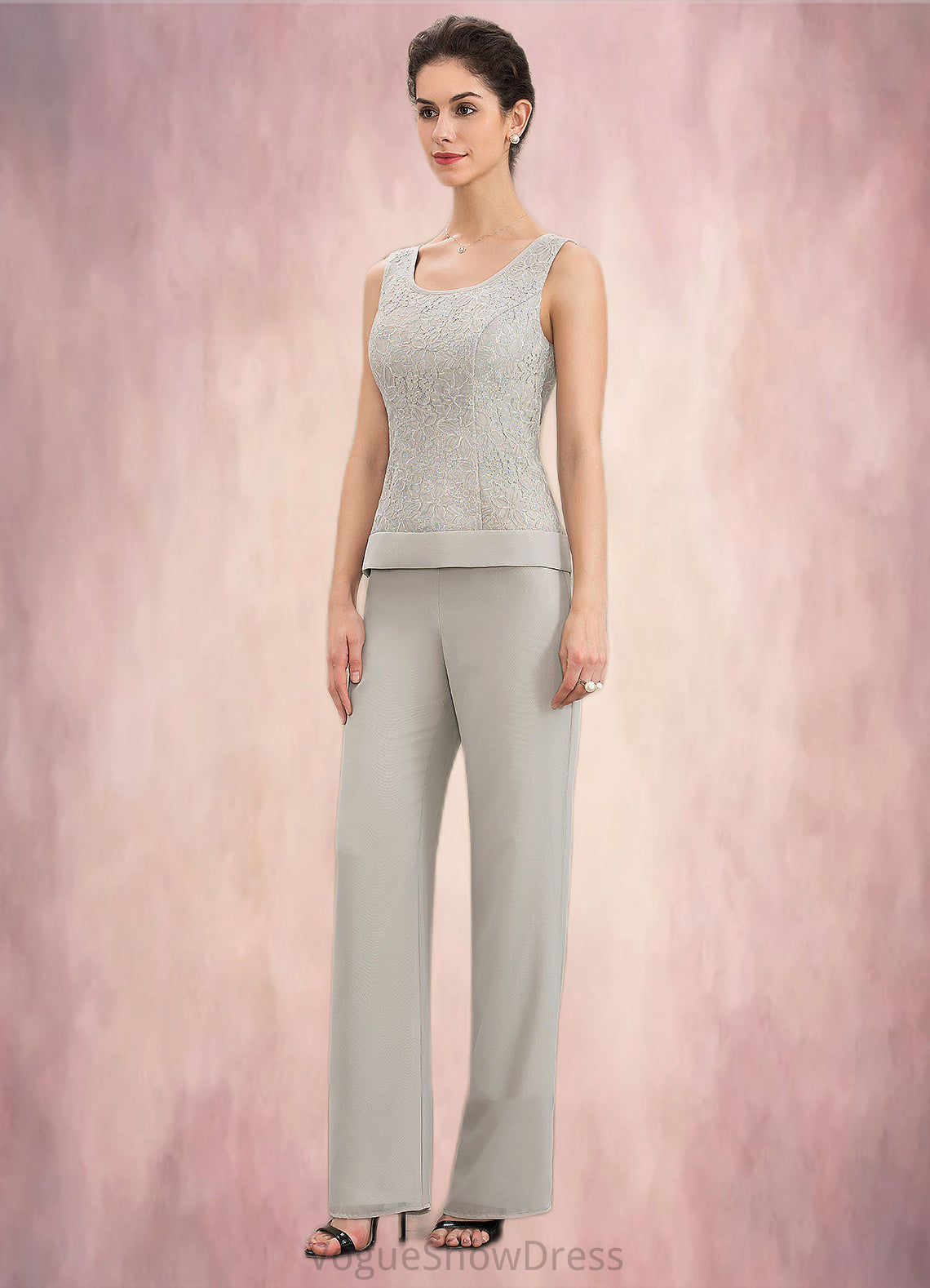 Corinne Jumpsuit/Pantsuit Scoop Neck Floor-Length Chiffon Lace Mother of the Bride Dress DL126P0014632