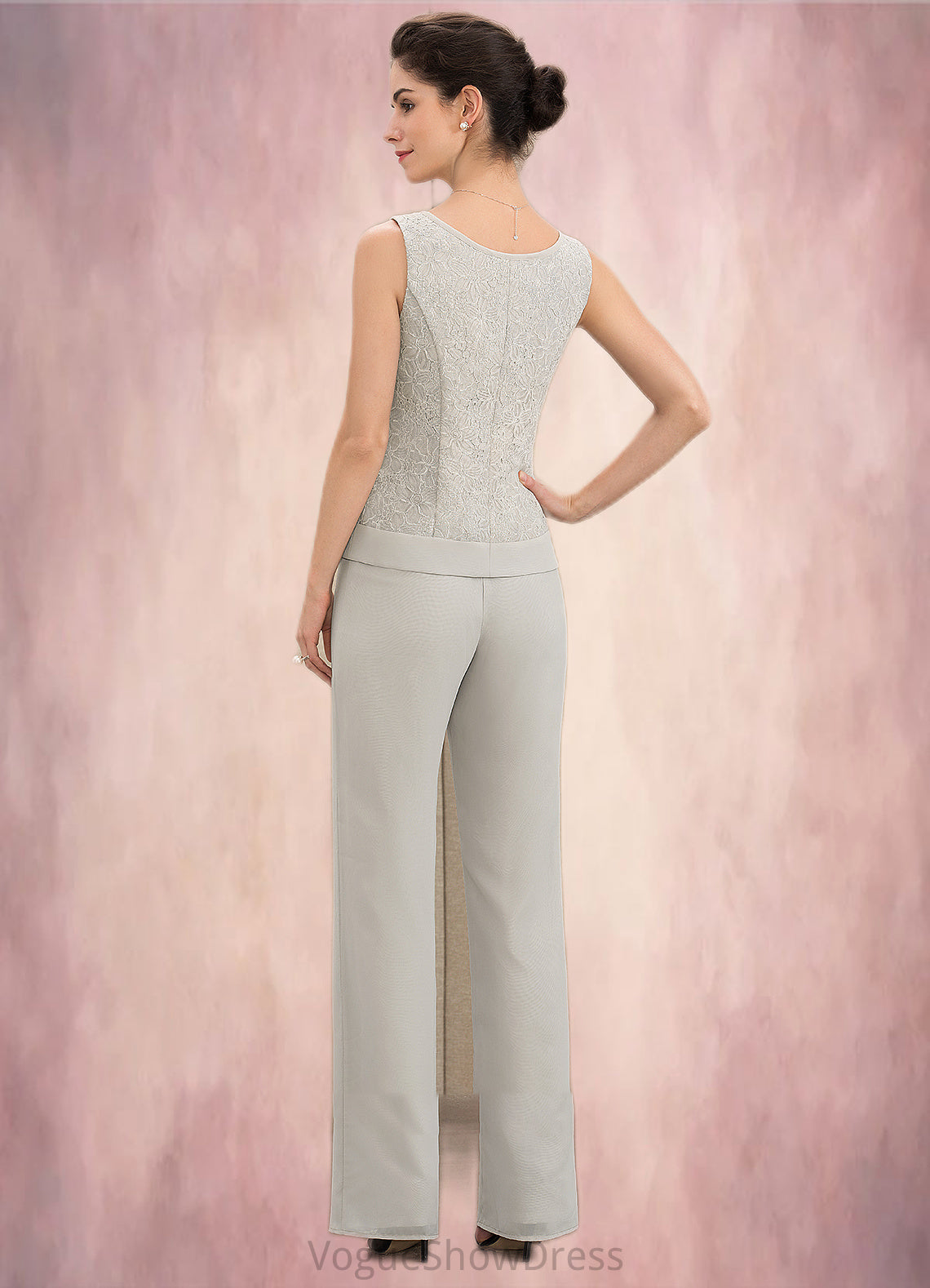 Corinne Jumpsuit/Pantsuit Scoop Neck Floor-Length Chiffon Lace Mother of the Bride Dress DL126P0014632