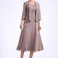 Cheyanne A-Line Scoop Neck Tea-Length Chiffon Lace Mother of the Bride Dress DL126P0014633