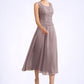 Cheyanne A-Line Scoop Neck Tea-Length Chiffon Lace Mother of the Bride Dress DL126P0014633