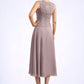 Cheyanne A-Line Scoop Neck Tea-Length Chiffon Lace Mother of the Bride Dress DL126P0014633