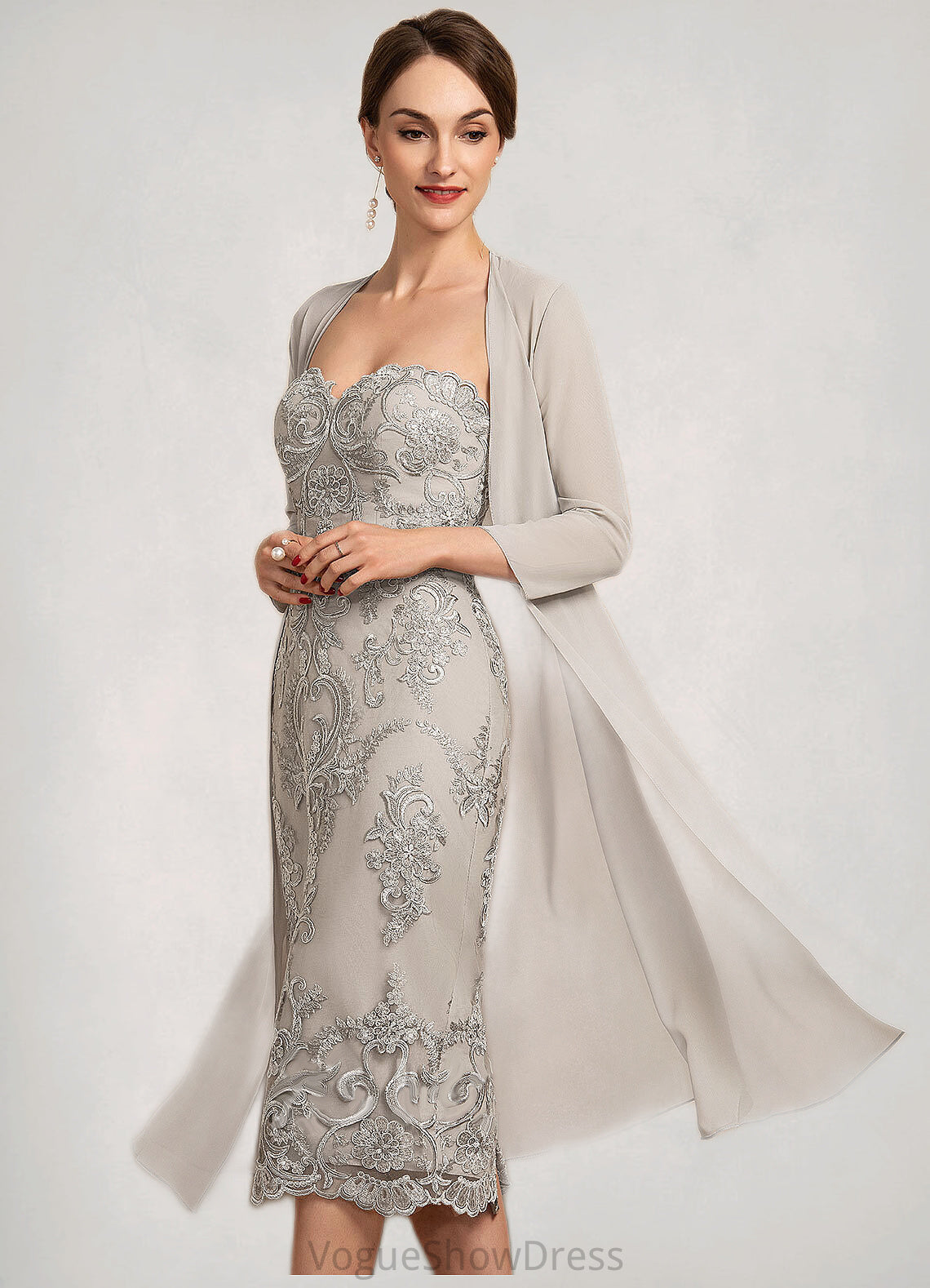 Hedda Sheath/Column Sweetheart Knee-Length Lace Mother of the Bride Dress DL126P0014634