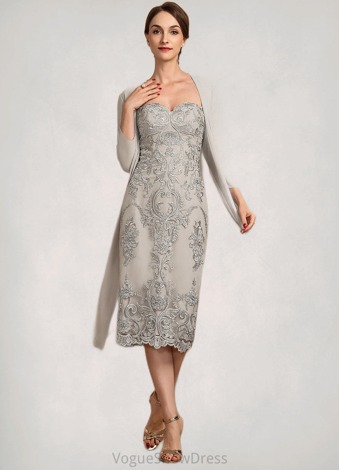 Hedda Sheath/Column Sweetheart Knee-Length Lace Mother of the Bride Dress DL126P0014634