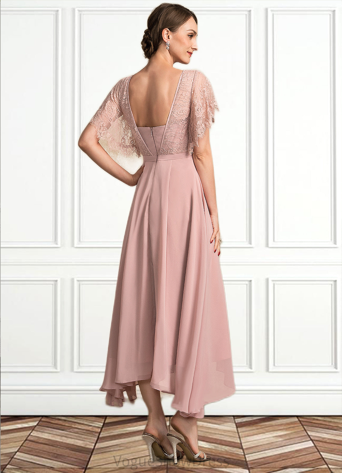 Amy A-line V-Neck Ankle-Length Chiffon Lace Mother of the Bride Dress DL126P0014636