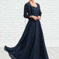 Hazel A-line V-Neck Ankle-Length Chiffon Lace Mother of the Bride Dress With Sequins DL126P0014637