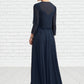 Hazel A-line V-Neck Ankle-Length Chiffon Lace Mother of the Bride Dress With Sequins DL126P0014637