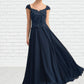 Hazel A-line V-Neck Ankle-Length Chiffon Lace Mother of the Bride Dress With Sequins DL126P0014637