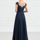 Hazel A-line V-Neck Ankle-Length Chiffon Lace Mother of the Bride Dress With Sequins DL126P0014637