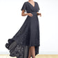 Mandy A-Line V-neck Asymmetrical Chiffon Lace Mother of the Bride Dress With Ruffle DL126P0014638