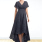 Mandy A-Line V-neck Asymmetrical Chiffon Lace Mother of the Bride Dress With Ruffle DL126P0014638