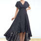 Mandy A-Line V-neck Asymmetrical Chiffon Lace Mother of the Bride Dress With Ruffle DL126P0014638