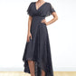 Mandy A-Line V-neck Asymmetrical Chiffon Lace Mother of the Bride Dress With Ruffle DL126P0014638