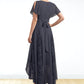 Mandy A-Line V-neck Asymmetrical Chiffon Lace Mother of the Bride Dress With Ruffle DL126P0014638