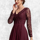 Nevaeh A-line V-Neck Asymmetrical Chiffon Lace Mother of the Bride Dress DL126P0014640